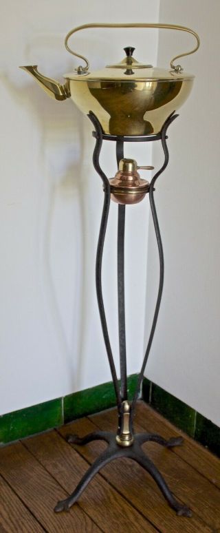 Was Benson Arts And Crafts Brass Kettle On Brass And Wrought Iron Stand