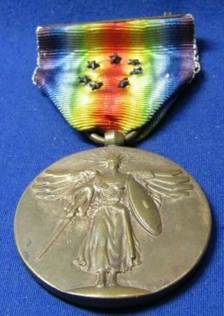 Wwi Victory Medal With 7 Campaign Stars Attached Very