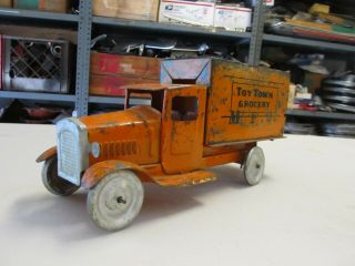 Metalcraft Vintage Toy Town Delivery Box Truck Stamped Steel Pressed Steel