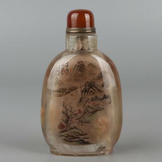 Chinese Exquisite Hand Painted Landscape Pattern Crystal Snuff Bottle