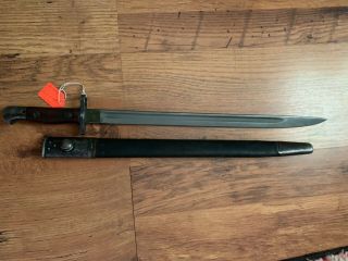 1907 Enfield Bayonet Parkerized With Matching Leather Scabbard
