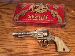 Vintage 1940’s Cast Iron Sheriff Cap Gun And Unfired MIB - Boxed - 2