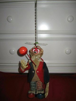 Vintage Battery operated Tin Toy clown Made In Japan Lighted Ball Moves 12