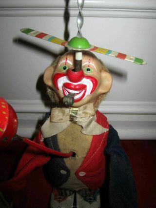 Vintage Battery operated Tin Toy clown Made In Japan Lighted Ball Moves 3