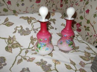 Victorian Cased Satin Art Glass Enameled Perfume / Cologne Bottles,  Pair C.  1880 8