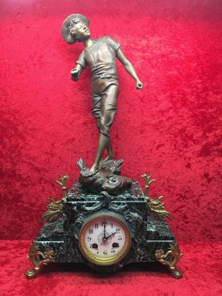 Rare Antique French Marble Mantle Clock Par Lavergne Le Ricochet Skipping Rock