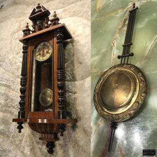 Vintage Antique Germany F M S Striking Wall Clock With Brass Pendulum