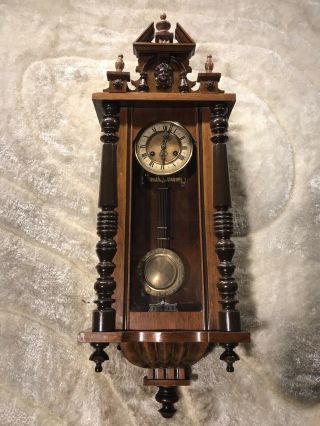 VINTAGE ANTIQUE GERMANY F M S STRIKING WALL CLOCK WITH BRASS PENDULUM 2