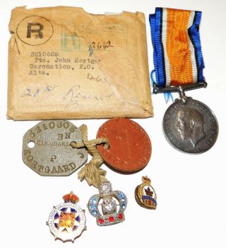 Ww1 Ww2 Cef Silver War Medal 1914 1918 Alberta Regiment Dogtags Pins Envelope