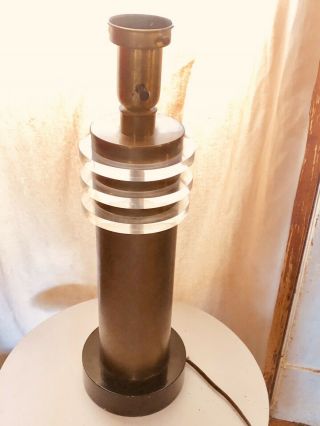 Vintage Mid Century Modern Machine Age Tall Lucite Brass & Wood Table Lamp