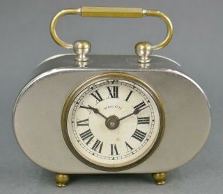 Fine Antique Miniature Victorian Polished Chrome En Welch Travel Table Clock