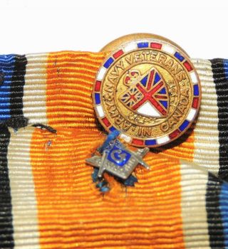 WW1 WW2 RFC British RAF Royal Air Force Silver War Medal Freemason w/ pins look 3