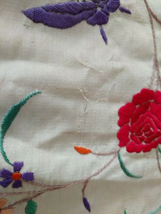 Delicate Vintage Embroidered Silk Piano Shawl 12