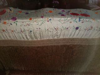 Delicate Vintage Embroidered Silk Piano Shawl 2