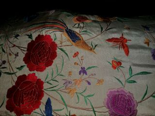 Delicate Vintage Embroidered Silk Piano Shawl 3