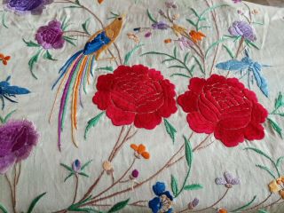 Delicate Vintage Embroidered Silk Piano Shawl 4