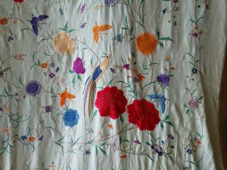 Delicate Vintage Embroidered Silk Piano Shawl 6