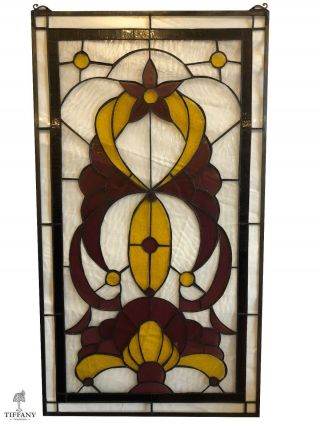 Tiffany Style Large 36x20 " Purple & Yellow Stained Glass Window Panel.  Gorgeous.