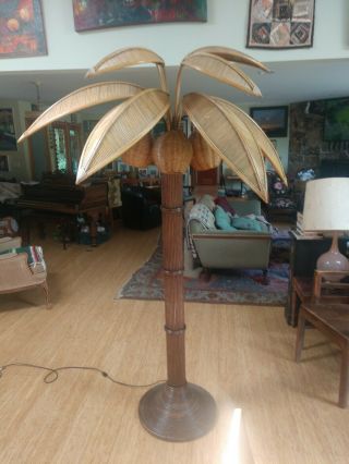 Mario Lopez Torres Coconut Palm Tree Floor Lamp Vintage 1970s Mcm Rattan Wicker