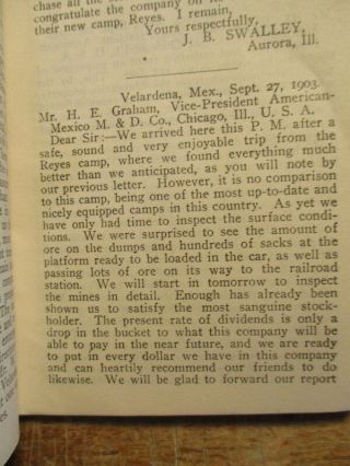 1903 American - Mexico Mining Co Chicago Velardena Mexico Testimonials Pamphlet 3