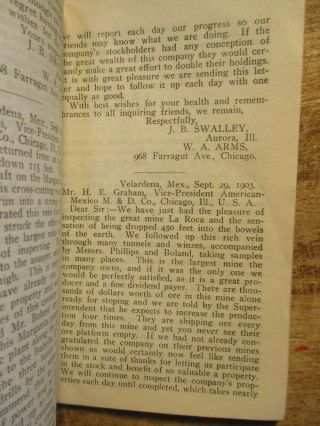 1903 American - Mexico Mining Co Chicago Velardena Mexico Testimonials Pamphlet 4