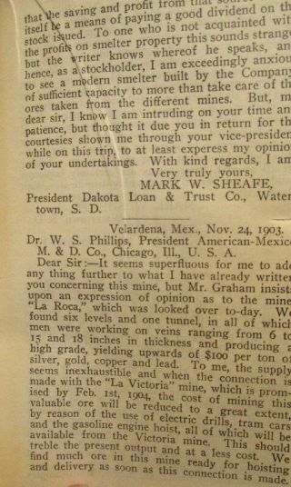 1903 American - Mexico Mining Co Chicago Velardena Mexico Testimonials Pamphlet 5