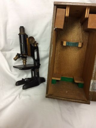 Vintage Antique Bausch & Lomb Brass Microscope W/ Dovetailed Wood Case
