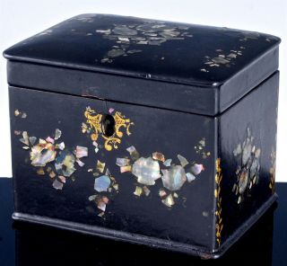 Fine C1850 Jennens & Bettridge Mother Of Pearl Inlaid Paper Mache Tea Caddy Box