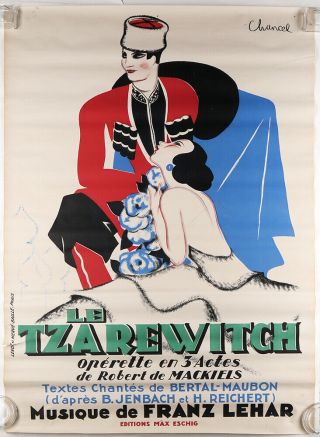 1925 Le Tzarewitch Chancel Art Deco French Opera Poster Stone Lithograph Vintage