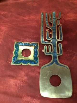 Rare Los Castillo Cactus Door Plate Brass And Azur Malachite