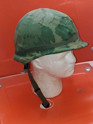 Vietnam War M - 1 Helmet Early Sateen Mitchell Camo Cover W/liner & Elastic Band