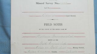 1897 Clear Creek County Colorado Mineral Survey Field Notes - Gold Crown Lode - Mine
