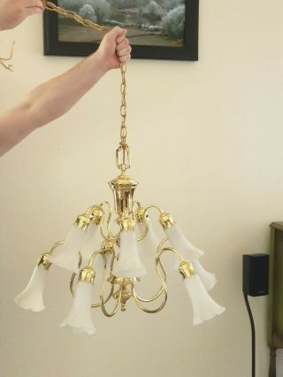 Vintage Brass Two Tier,  10 Shade Chandelier,
