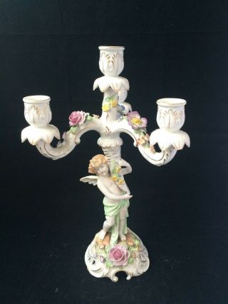 Large Antique Von Schierholz German Dresden Cherub Candlestand