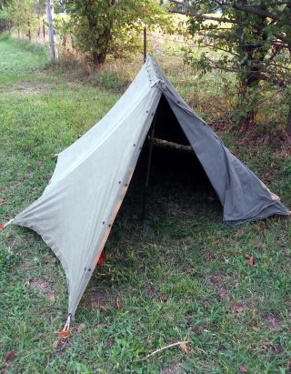 1 Army Canvas Snap Pup Tent Complete W/poles,  Stakes,  Ropes Make Offer