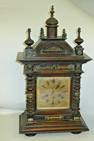 Junghans Walnut Gong Chiming Brass Inlaid 8 - Day Mantel/bracket Pendulum Clock