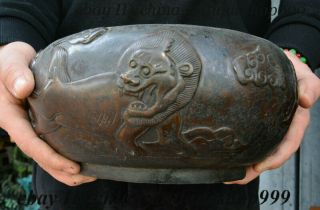 11 " Old China Dynasty Bronze Lion Beast Incense Burner Censer Incensory Thurible