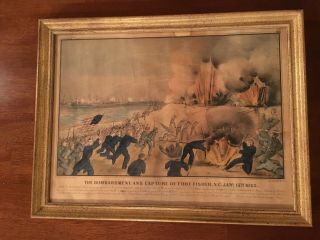 Rare 1865 Civil War Lithograph Fort Fisher Bombardment & Capture,  Wilmington,  Nc