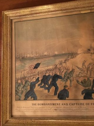 RARE 1865 Civil War Lithograph FORT FISHER Bombardment & Capture,  Wilmington,  NC 2