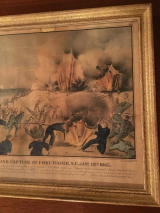 RARE 1865 Civil War Lithograph FORT FISHER Bombardment & Capture,  Wilmington,  NC 3
