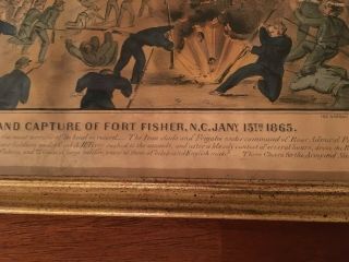 RARE 1865 Civil War Lithograph FORT FISHER Bombardment & Capture,  Wilmington,  NC 5