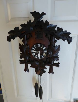 Big Antique Black Forest Cuckoo Clock In Great Restored.