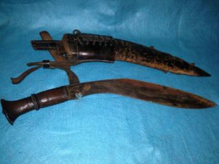 Vintage Nepalese Gurkha Kukri Military Fighting Knife & Sheath Sword Khukuri