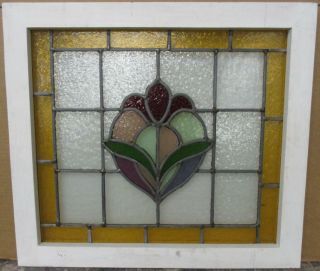 Mid Sized Old English Leaded Stained Glass Window Bordered Floral 24 " X 21.  5 "