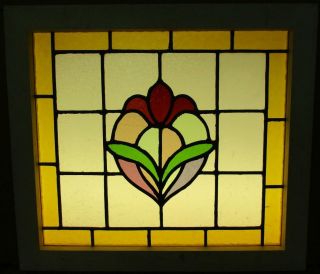 MID SIZED OLD ENGLISH LEADED STAINED GLASS WINDOW Bordered Floral 24 