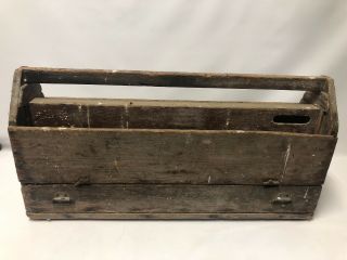 Old Vintage Antique Large Wooden Carpenters Tool Box Primitive Carrying Caddy