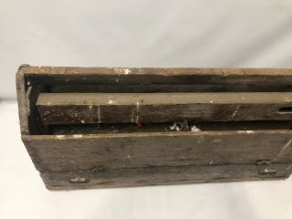 Old Vintage Antique Large Wooden Carpenters Tool Box Primitive Carrying Caddy 2