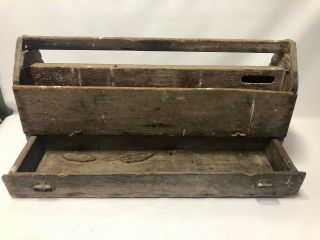 Old Vintage Antique Large Wooden Carpenters Tool Box Primitive Carrying Caddy 4