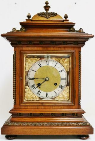 Antique Rms 1/4 Striking Carved Walnut 8 Day Ting Tang Musical Bracket Clock
