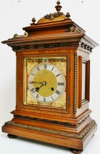 Antique RMS 1/4 Striking Carved Walnut 8 Day Ting Tang Musical Bracket Clock 3